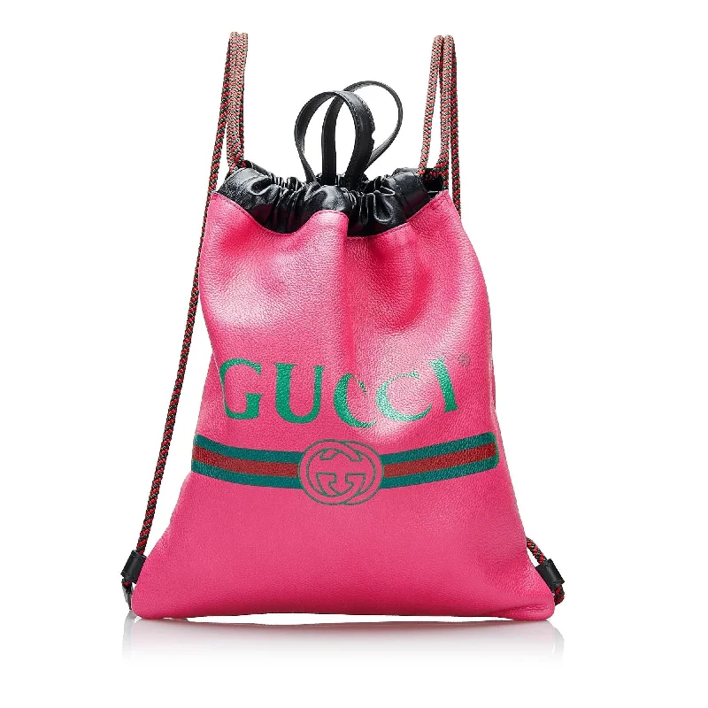 Lightweight sling backpack for one-shoulder ease -Gucci Logo Drawstring Backpack (SHG-7Bj0RA)