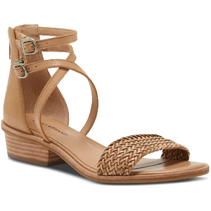 High-heeled sandals for women with thin straps and metallic shine for evening wear-Sandals for elderly-Lucky Brand Womens Skippir Woven Heel Sandals