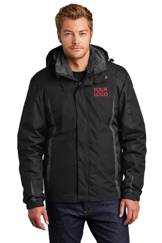 Harrington Jackets for Retro -Jackets with hood-Port Authority Custom Colorblock 3-in-1 Jackets, Black/ Black/ Magnet Grey