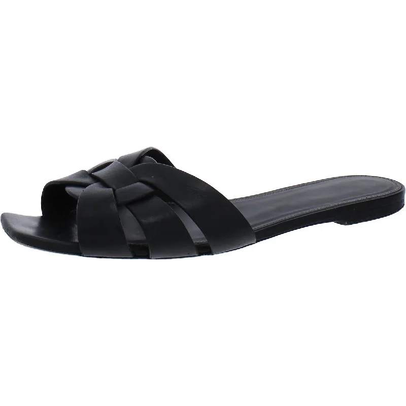 Fashionable sandals for men with woven design and slip-resistant soles for outdoor wear-Sandals with orthopedic design-Saint Laurent Womens Leather Peep-Toe Slide Sandals