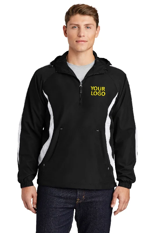 Breathable Jackets for Comfort -Jackets for date night-Sport-Tek Colorblock Raglan Customized Anorak Jackets, Black/White