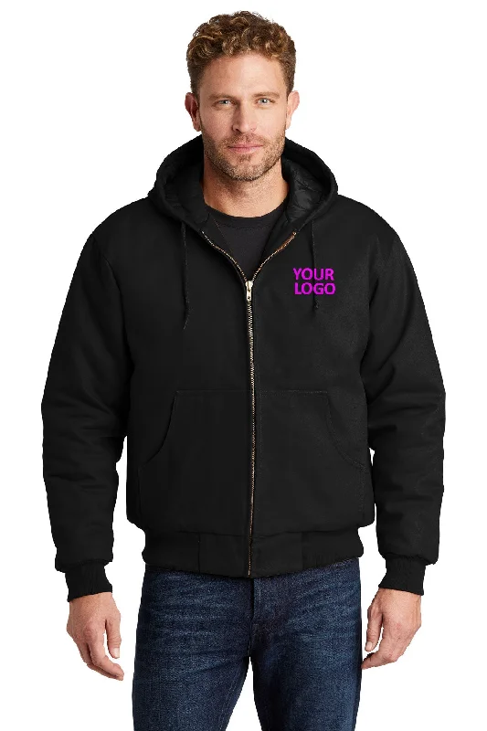 Logo Printed Jackets for Branding -Jackets for sustainable fashion-CornerStone Tall Duck Cloth Hooded Work Jacket, Black