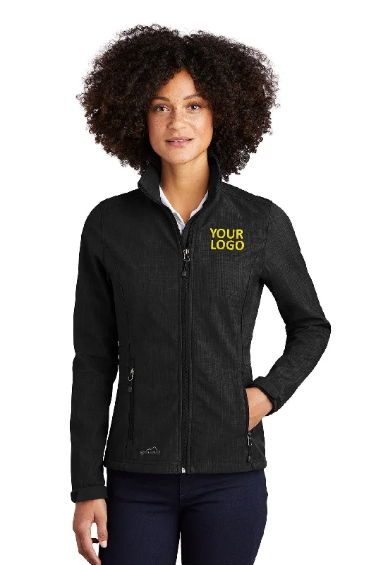 College Jackets for Campus -Jackets with bomber style-Eddie Bauer Ladies Shaded Crosshatch Custom Soft Shell Jackets, Black