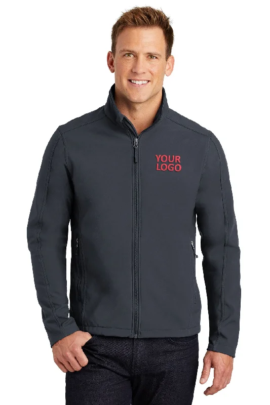 Harrington Jackets for Retro -Jackets with hood-Port Authority Tall Core Branded Soft Shell Jackets, Battleship Grey