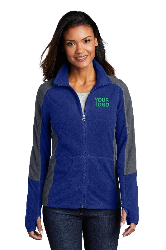 Breathable Jackets for Comfort -Jackets for date night-Port Authority Ladies Colorblock MicroFleece Customized Jackets, Patriot Blue/ Battleship Grey