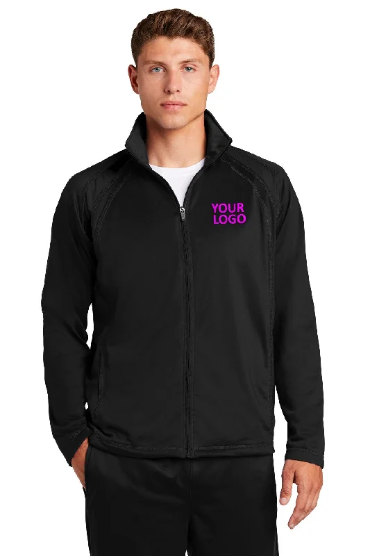 Breathable Jackets for Comfort -Jackets for date night-Sport-Tek Tricot Track Branded Jackets, Black/Black