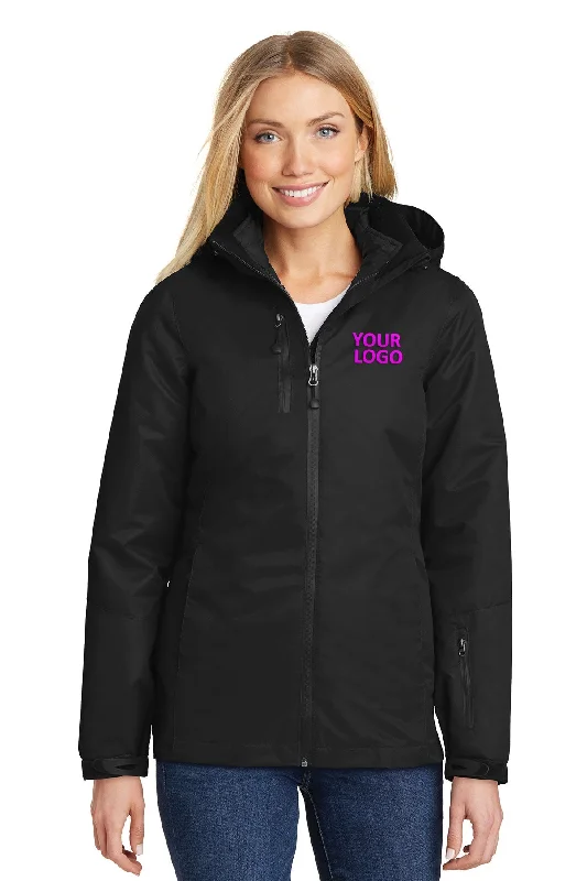 Christmas Jackets for Holiday -Jackets with suede finish-Port Authority Ladies Vortex Customized Waterproof 3-in-1 Jackets, Black/ Black