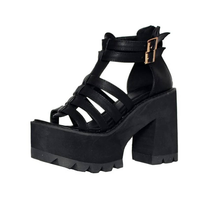 Elegant sandals for women with decorative buckle and strappy design for chic look-Sandals for rainy weather-Women's Gothic Punk Buckles Platform Peep-toe Sandals 