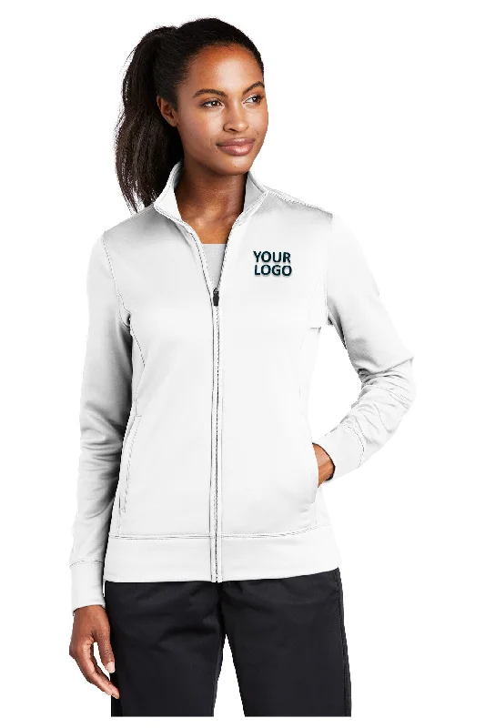 Anniversary Jackets for Special -Jackets with denim fabric-Sport-Tek Ladies Sport-Wick Fleece Customized Full-Zip Jackets, White