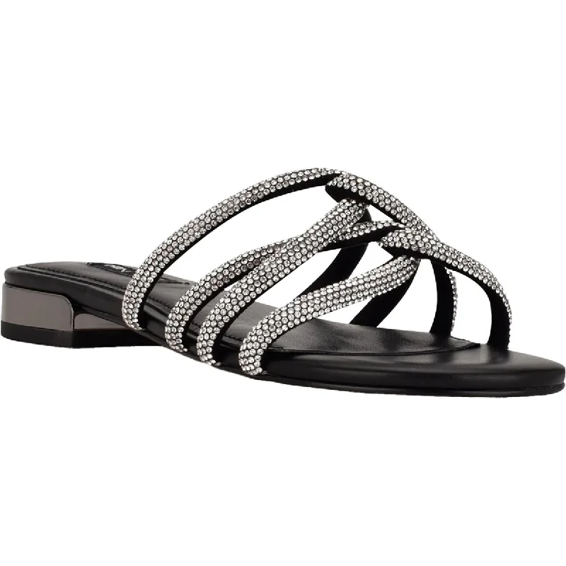 Comfortable sandals for men with breathable design and slip-on convenience for easy wear-Sandals with arch support-Nine West Womens Iria 5 Rhinestone Slip-On Slide Sandals