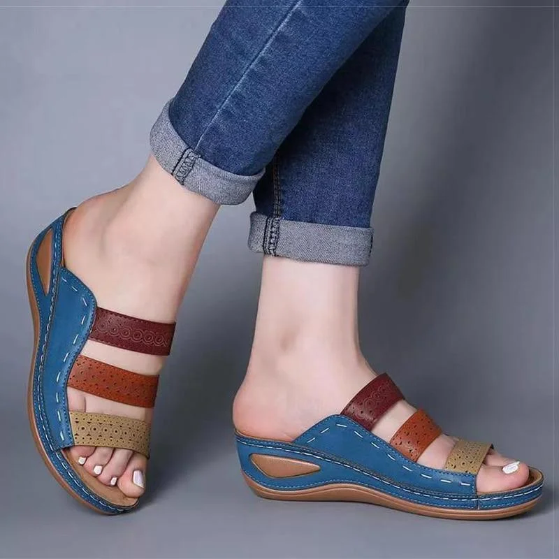 Elegant sandals for women with gold accents and high heels for luxury events-Sandals for college students-Slip On Summer Wedge Sandals