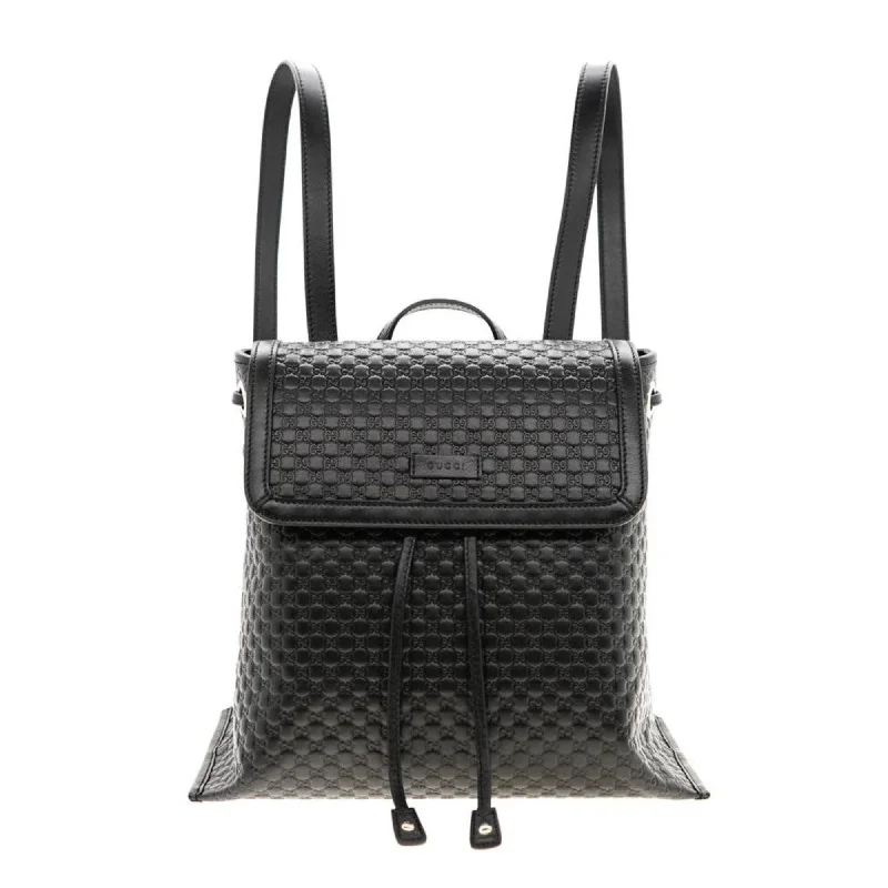 Sleek nylon backpack for lightweight travel ease -Gucci Microguccisima Black Leather Drawstring Backpack