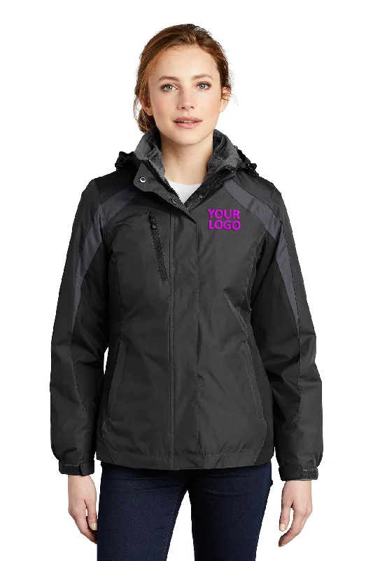 Camouflage Jackets for Utility -Jackets for running-Port Authority Ladies Branded Colorblock 3-in-1 Jackets, Black/ Black/ Magnet Grey