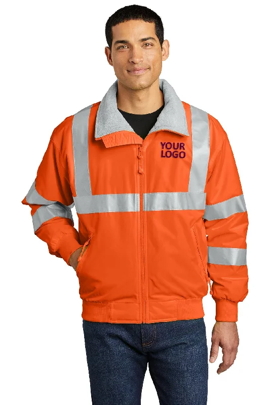 Red Jackets for Statement -Jackets for rock concerts-Port Authority Enhanced Visibility Branded Challenger Branded Jackets with Reflective Taping, Safety Orange/ Reflective