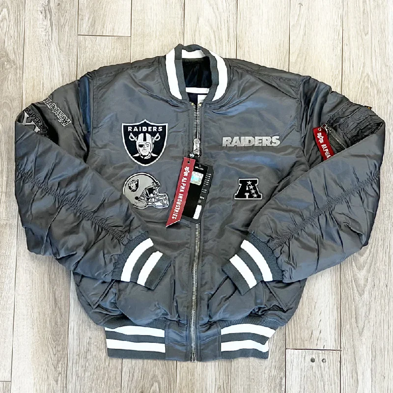 Solid Color Jackets for Simple -Jackets for vintage fashion-Oakland Raiders New Era Cap X Alpha Industries EXCLUSIVE Bomber Jacket (Team Color)