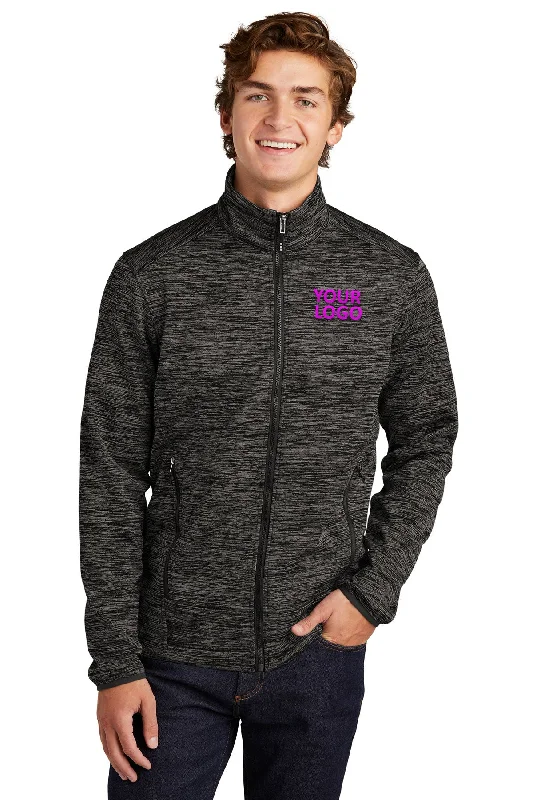 Duffle Jackets for Cozy Style -Jackets with fleece lining-Sport-Tek PosiCharge Electric Heather Custom Soft Shell Jackets, Grey-Black Electric