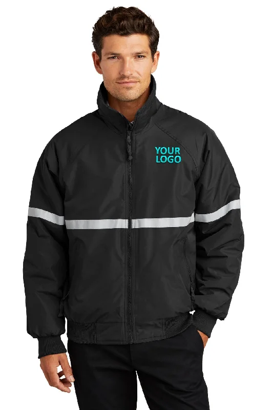 Duffle Jackets for Cozy Style -Jackets with fleece lining-Port Authority Challenger Custom Jackets with Reflective Taping, True Black/ True Black/ Reflective