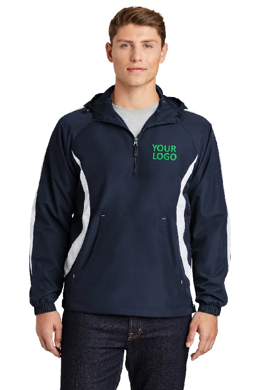 Padded Jackets for Extra Warmth -Jackets for work-Sport-Tek Colorblock Raglan Custom Anorak Jackets, True Navy/White