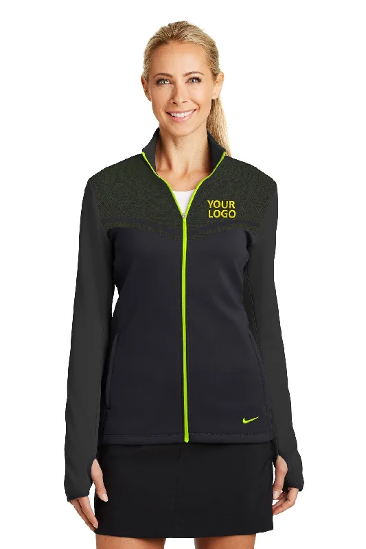 Hunting Jackets for Field Use -Jackets with lightweight fabric-Nike Ladies Therma-FIT Hypervis Custom Jackets, Black/ Volt