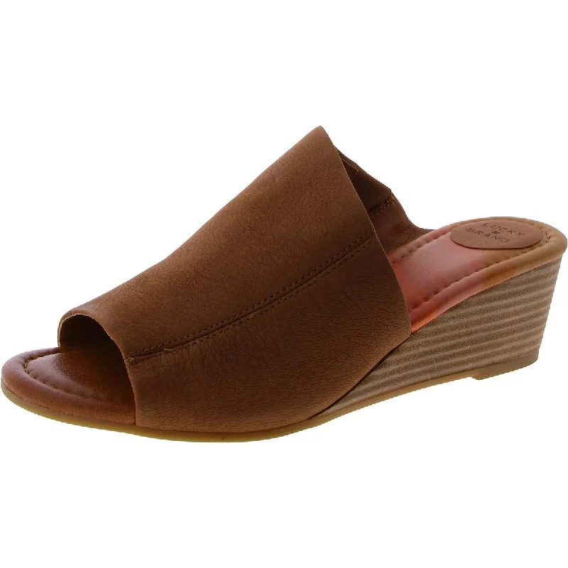 Casual sandals for women with buckle details and comfortable footbed for support-Sandals for summer festivals-Lucky Brand Womens Malenka Leather Slip On Wedge Sandals