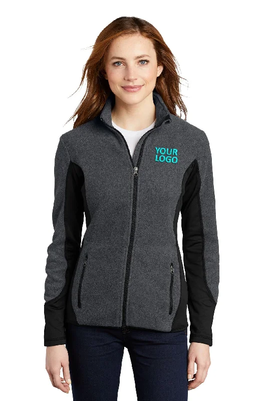 Embroidered Jackets for Detail -Jackets for tropical weather-Port Authority Ladies R-Tek Pro Fleece Branded Full-Zip Jackets, Charcoal Heather/ Black