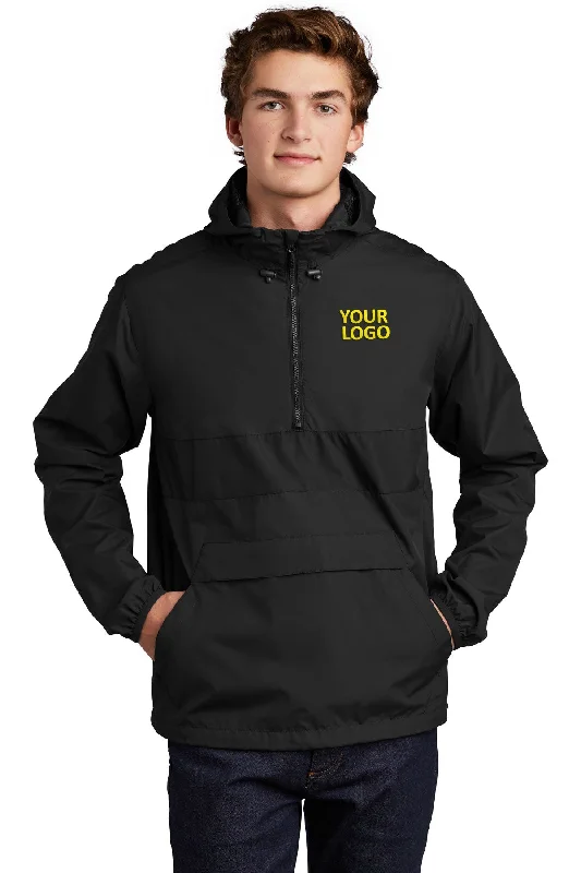 Padded Jackets for Extra Warmth -Jackets for work-Sport-Tek Zipped Pocket Custom Anorak Jackets, Black/ Black