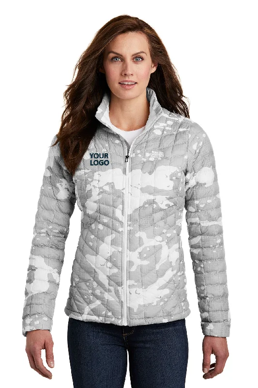 Party Jackets for Night Out -Jackets with lapel collar-The North Face Ladies ThermoBall Trekker Jacket TNF White Woodchip Print