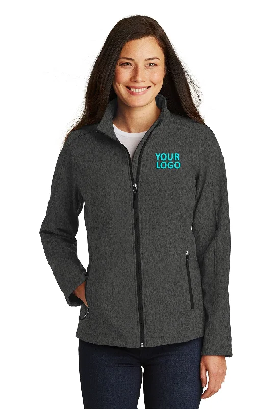 Padded Jackets for Extra Warmth -Jackets for work-Port Authority Ladies Core Soft Shell Customized Jackets, Black Charcoal Heather