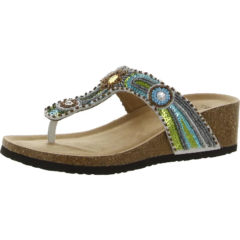 Fashionable sandals for men with velcro closure and sporty design for casual outings-Sandals with braided straps-White Mountain Womens Bluejay Leather Beaded Wedge Sandals