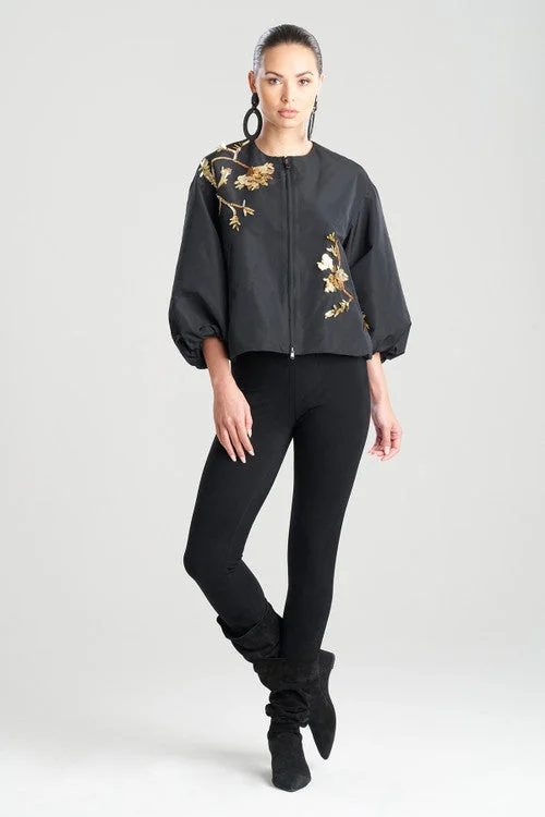 Fleece Jackets for Warmth Purpose -Jackets for autumn-Taffeta Balloon Sleeve Beaded Bomber Jacket