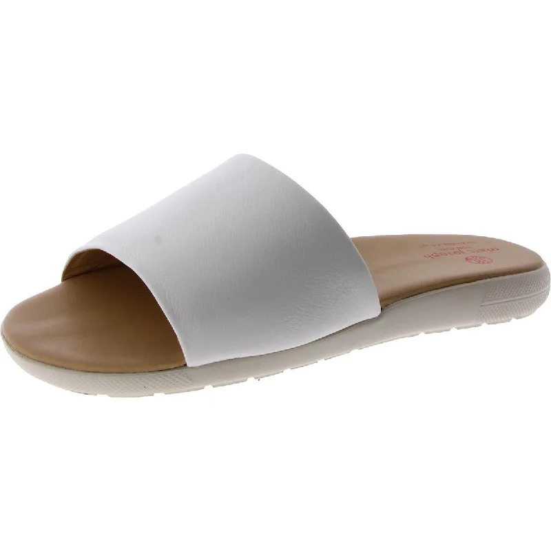 Elegant sandals for evening events with satin finish and embellished details-Sandals with espadrille soles-Marc Joseph Womens Elisabeth Leather Slip-On Slide Sandals