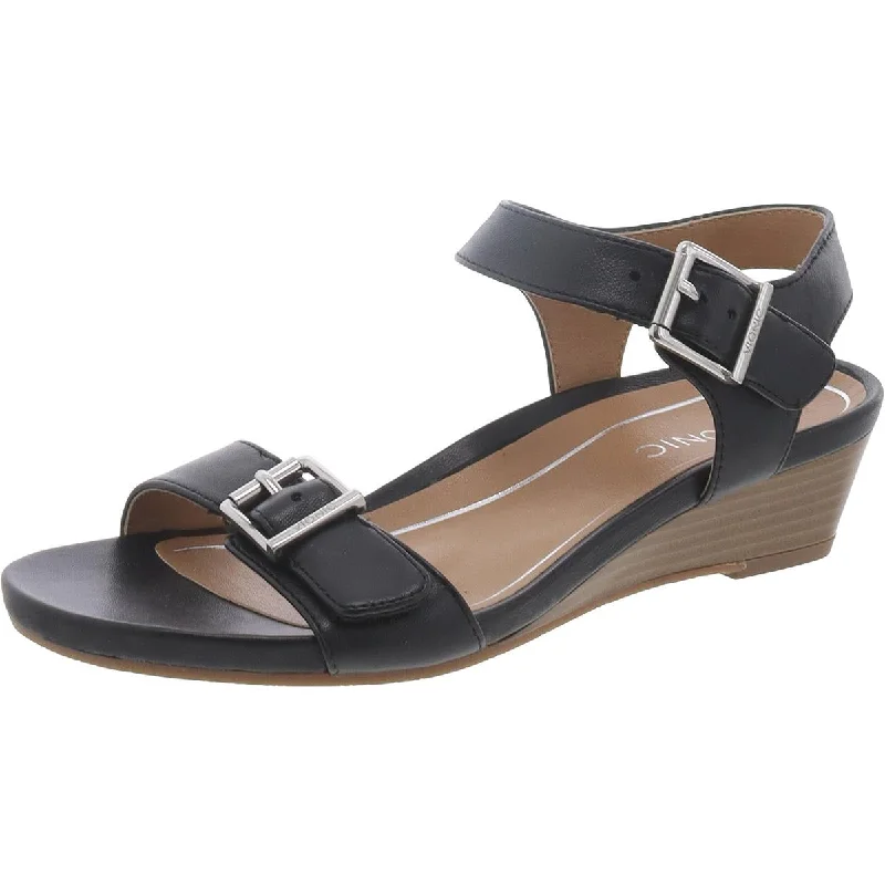 Fashionable sandals for women with ankle straps and chic metallic finishes-Sandals with lightweight design-Vionic Womens Fort Frances Leather Wedge Slingback Sandals