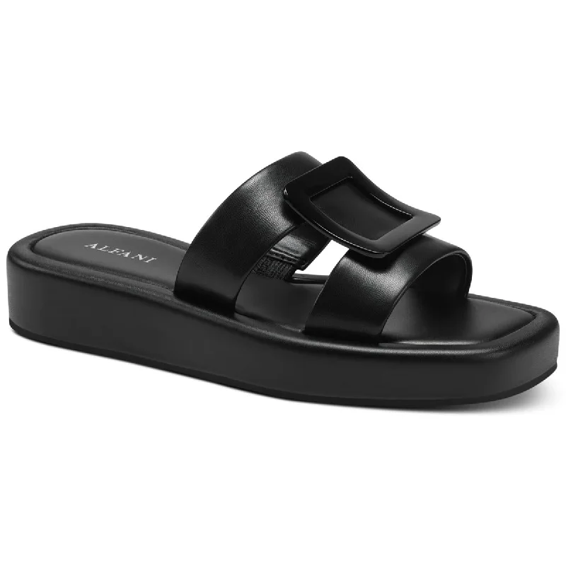 Casual sandals for men with open-toe design and soft leather upper-Sandals for wide feet-Alfani Womens Dannin Faux Leather Slip On Flatform Sandals