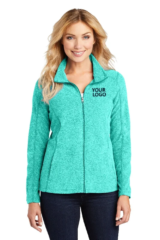 Bomber Jackets for Trendy Style -Jackets for kids-Port Authority Ladies Heather Microfleece Branded Full-Zip Jackets, Aqua Green Heather