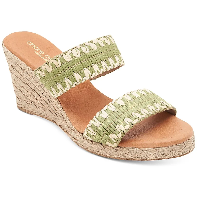 Elegant sandals for women with decorative buckle and strappy design for chic look-Sandals for moms-André Assous Womens Nolita Raffia Slip On Wedge Sandals