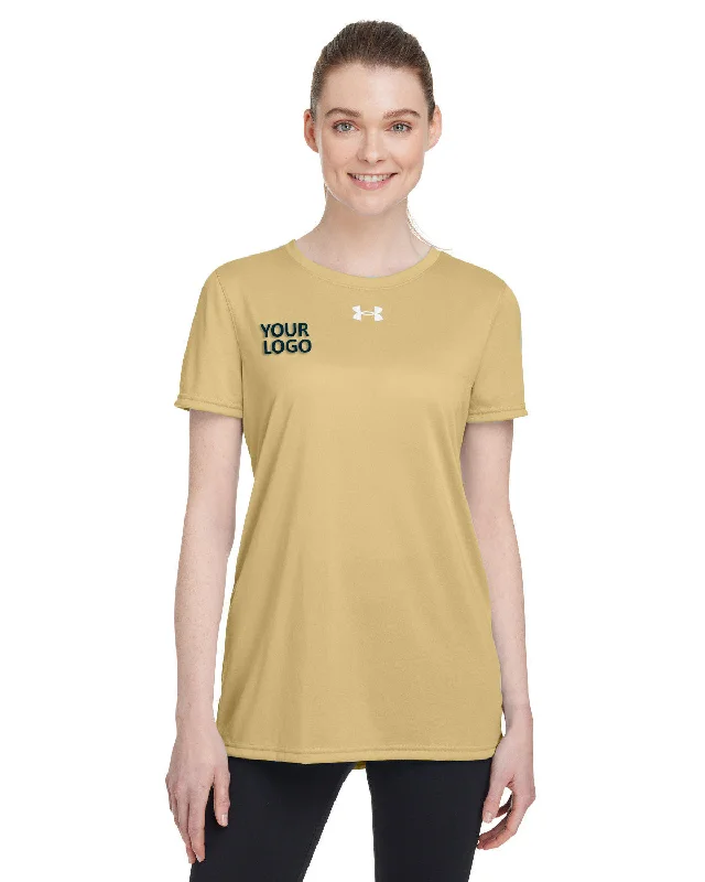 Vintage-inspired backpack with brass buckle details -Under Armour Ladies Tech Customized T-Shirts, Vegas Gold