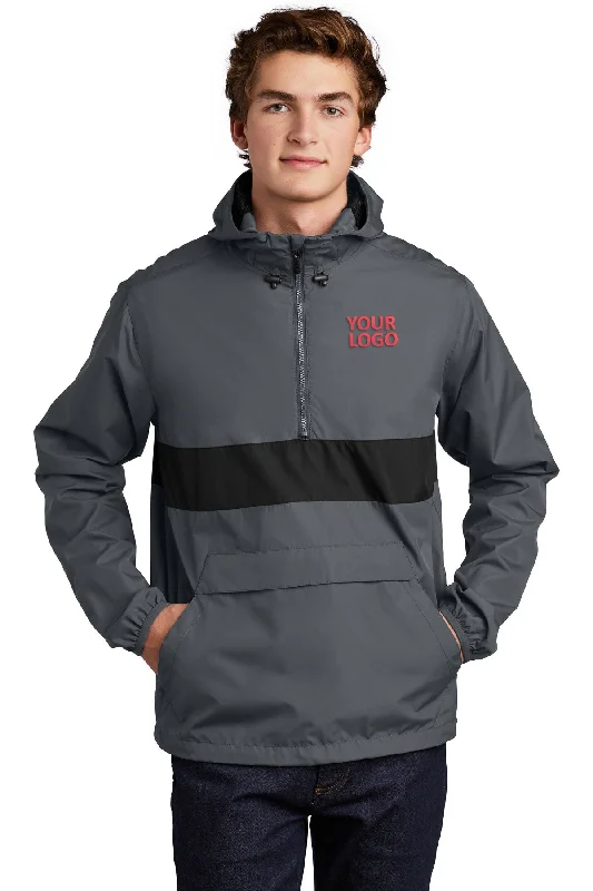 Zip-Up Jackets for Convenience -Jackets for hiking-Sport-Tek Zipped Pocket Custom Anorak Jackets, Graphite Grey/ Black