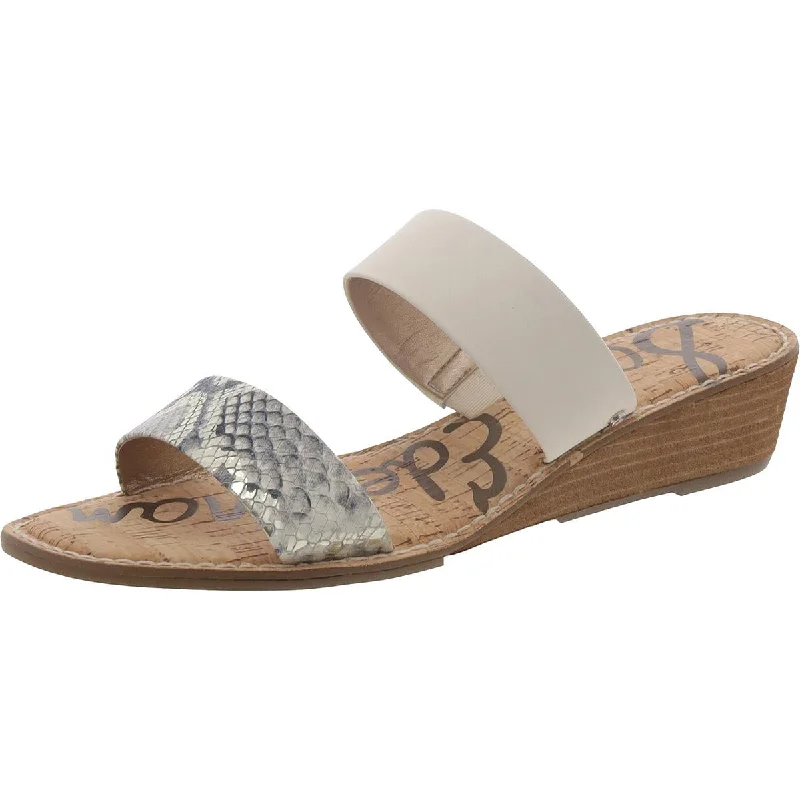 Elegant sandals for evening wear with crystal embellishments and high heels-Sandals with slip-on design-Sam Edelman Womens Leather Slides Wedge Sandals