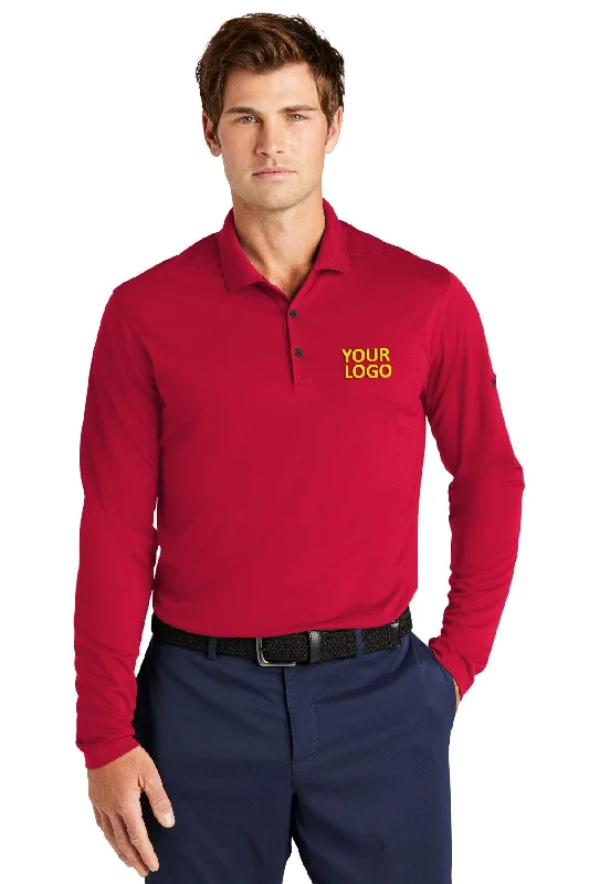 Durable travel backpack with reinforced stitching strength -Nike Dri-FIT Micro Pique 2.0 Long Sleeve Polo University Red [Tetralogicx]