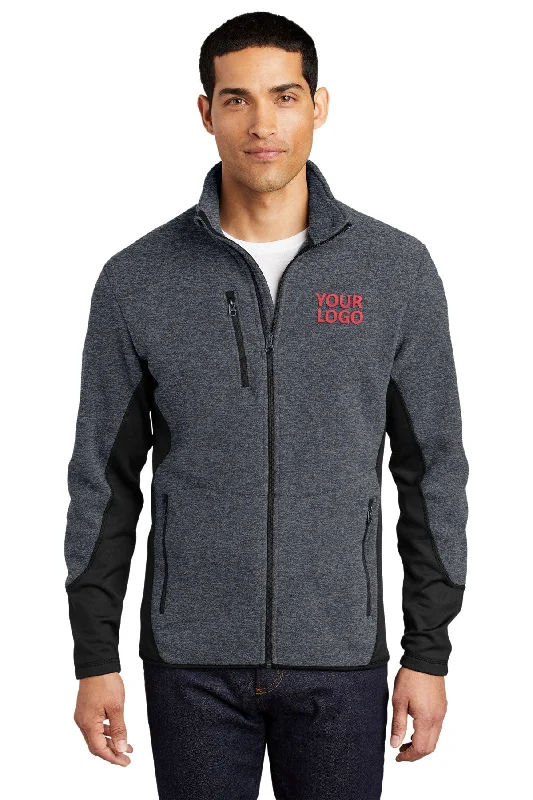 Weekend Jackets for Leisure -Jackets with removable hood-Port Authority R-Tek Pro Fleece Branded Full-Zip Jackets, Charcoal Heather/ Black