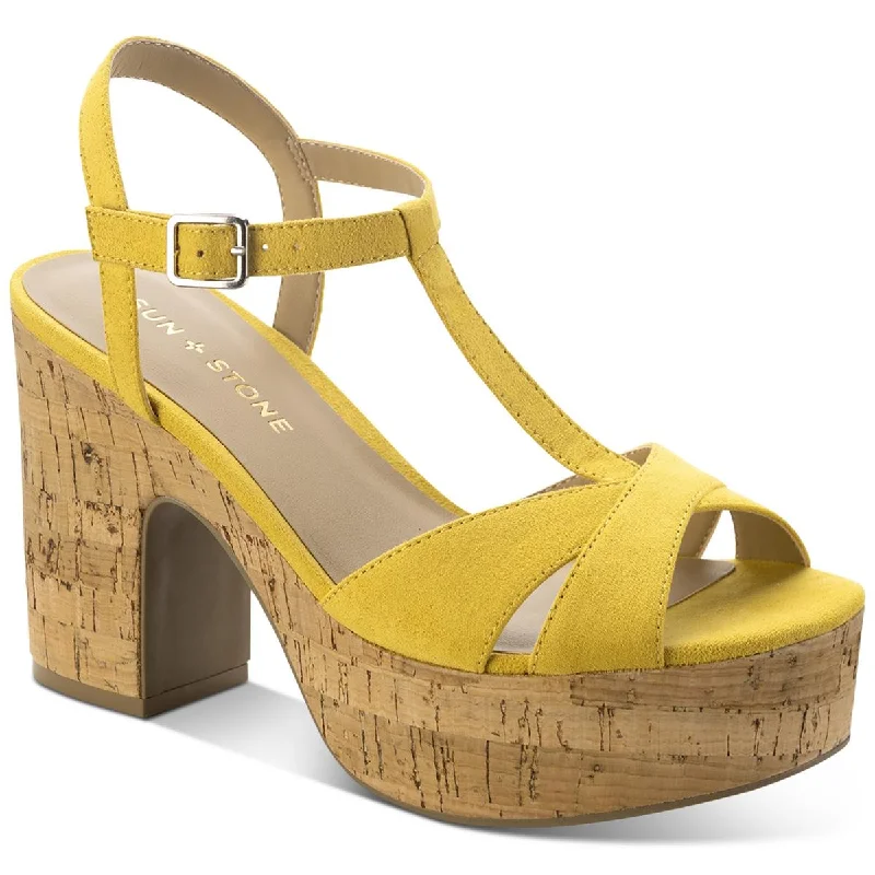 Fashionable sandals for women with ankle straps and chic metallic finishes-Sandals for city walks-Sun + Stone Womens Cork Strappy Platform Sandals