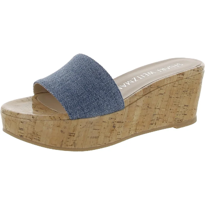 Fashionable sandals for men with canvas material and slip-resistant soles for durability-Sandals for dads-Stuart Weitzman Womens Denim Cork Wedge Sandals