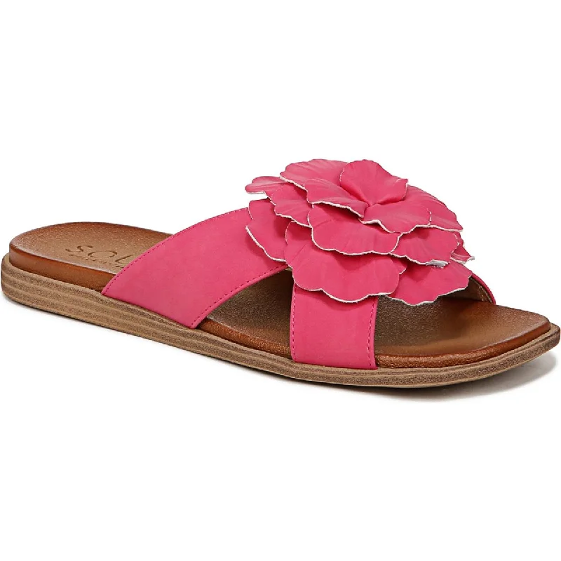 Fashionable sandals for men with flip-flop design and cushioned footbed-Sandals with non-slip soles-SOUL Naturalizer Womens Joyful Faux Leather Flower Slide Sandals