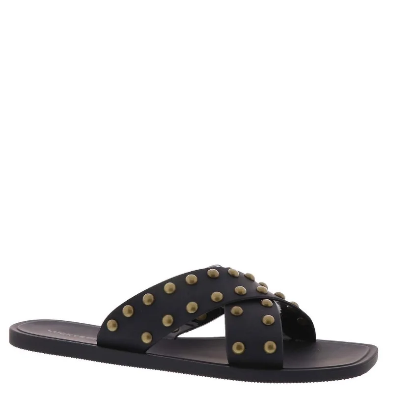 Outdoor sandals for men with durable rubber sole and adjustable straps-Sandals for swimming-Lucky Brand Womens Julina Studded Criss Cross Slide Sandals