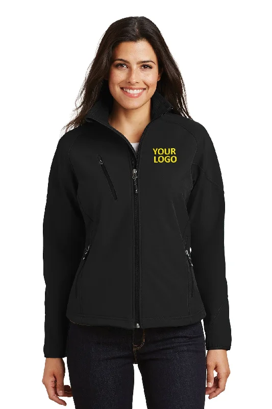 Affordable Jackets for Budget -Jackets with raincoat function-Port Authority Ladies Textured Custom Soft Shell Jackets, Black