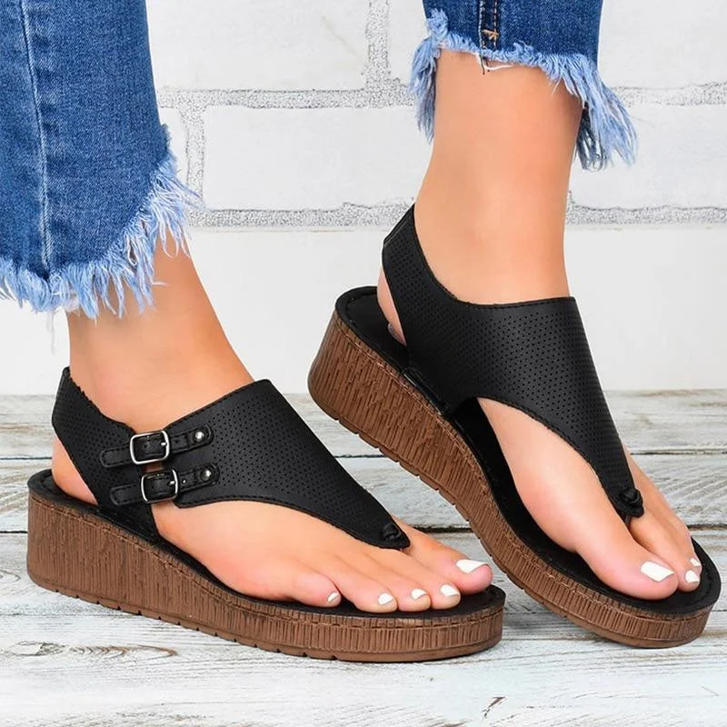 Casual sandals for women with wide straps and flat sole for relaxed fit-Sandals for moms-Casual Women Wedge Sandals