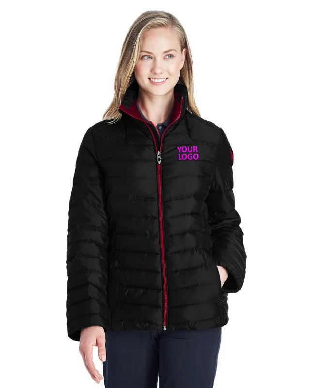 Valentine's Day Jackets for Romantic -Jackets with velvet fabric-Spyder Ladies Supreme Insulated Puffer Jackets, Black/ Red