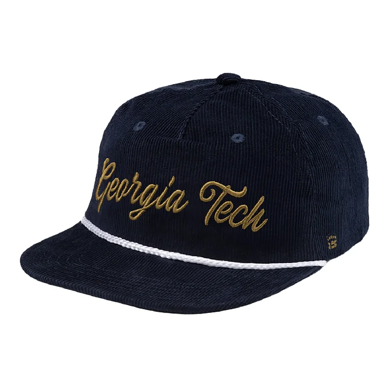 Breathable Jackets for Comfort -Jackets for date night-Georgia Tech Yellow Jackets Corded Corduroy Navy Hat