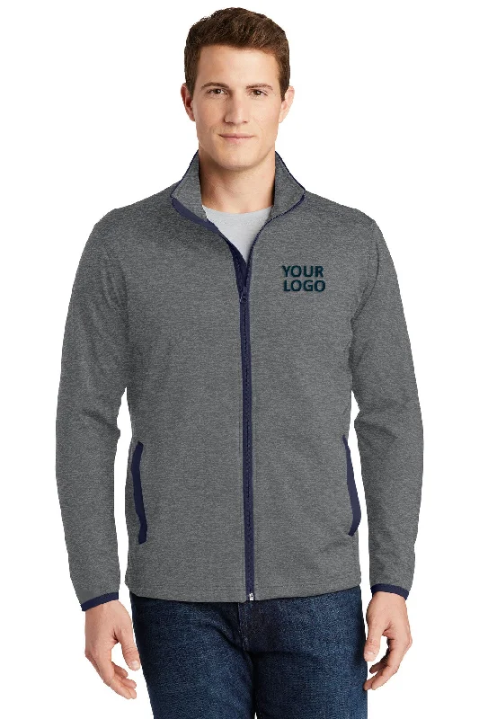 Floral Jackets for Feminine -Jackets for gym-Sport-Tek Sport-Wick Stretch Contrast Branded Full-Zip Jackets, Charcoal Grey Heather/ True Navy