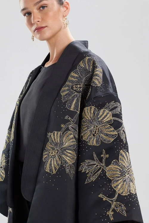 Animal Print Jackets for Fun -Jackets for streetwear-Structured Satin Embroidered Jacket